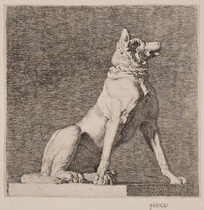 シャルロッテンボーで骨董品の後に座っている犬 作： Christen Købke