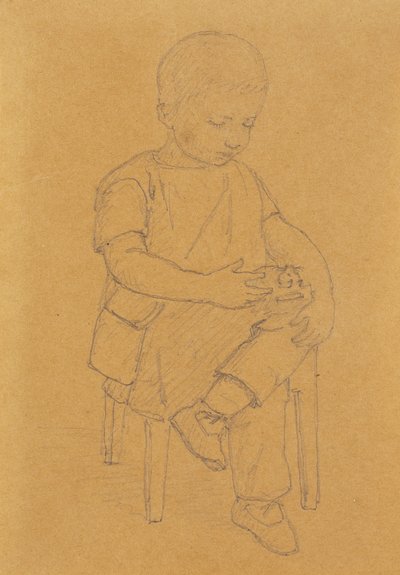 動物やおもちゃと一緒に座っている芸術家の息子ピーターの全身像 作： Christen Købke