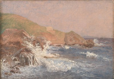 カプリ島、岩の多い海岸の荒れた海 作： Christen Købke