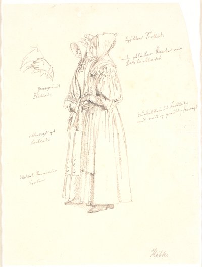 絵画の女性像の素描の習作、Sortedamssøen による Dosseringen から Østerbro への眺め 作： Christen Købke