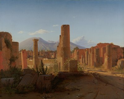 ヴェスヴィオ火山が遠くに見えるポンペイのフォロロ広場 作： Christen Schjellerup Købke
