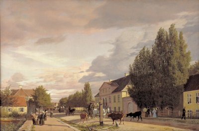 コペンハーゲン郊外のØsterbroの通りの眺め。朝の光、1836 作： Christen Schjellerup Købke