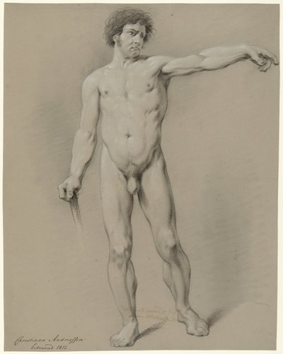 立っている男性のヌード、正面から、左腕を左に伸ばした 作： Christiaan Andriessen