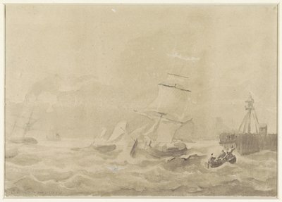 帆船のある荒れた海 作： Christiaan Cornelis Kannemans