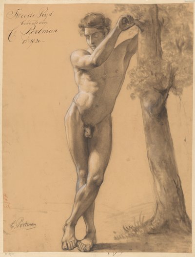 男性立裸体 正面から見た (2等賞 1820年) 作： Christiaan Julius Lodewijk Portman