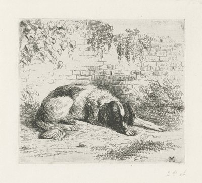 壁の前で横になっている犬 作： Christiaan Wilhelmus Moorrees