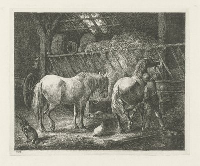 2頭の馬がいる安定したインテリア 作： Christiaan Wilhelmus Moorrees