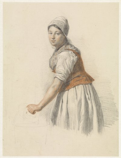 左にバケツを持って立っている女性 作： Christiaan van Geelen jr.
