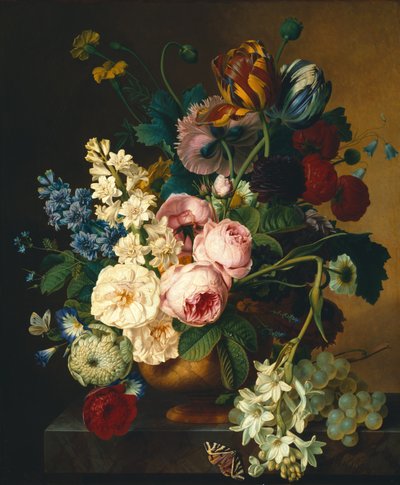 大理石のテーブルの上に花の花束 作： Christiaan van Pol