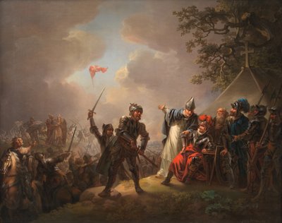 デンマーク国旗の伝説。 リンダニスの戦いで空から降ってきたダンネブローグ、18 作： Christian August Lorentzen
