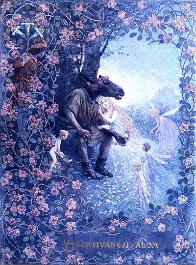 ウィリアム・シェイクスピアの「真夏の夜の夢」の挿絵（1565-1616）c.1900（リトグラフ）。 作： Christian August Printz