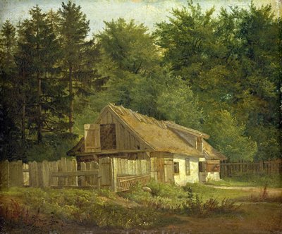 コペンハーゲン近郊のフレデリクスダルの森の家、1828年（カードに紙に油を塗ったもの） 作： Christian Ernst Bernhard Morgenstern