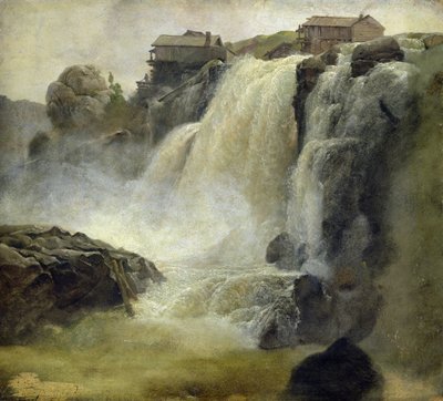 1827年ノルウェーのハウグフォス（船上の紙に油彩） 作： Christian Ernst Bernhard Morgenstern