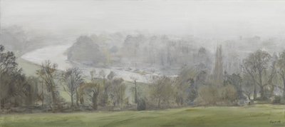 霧の中で（銀）-リッチモンド・ヒルからのテムズ川、霧、2015年（キャンバスに油彩） 作： Christian Furr