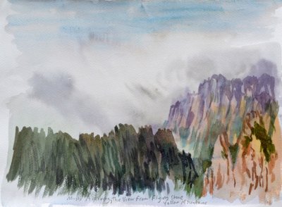 霧が獅子の頂にやってくる、2015年（紙に水彩画） 作： Christian Furr