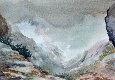 霧の中の谷、2015年（紙に水彩画） 作： Christian Furr