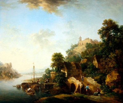 ブラウバッハの村の風景（銅に油彩） 作： Christian Georg I Schutz