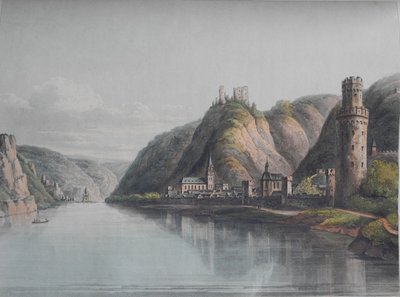 オーバーヴェーゼルの眺め。 出典：1820年、メンツからケルンまでのライン川沿いの絵のように美しいツアー. 作： Christian Georg Schütz the Younger