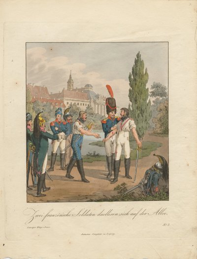 通りで決闘を戦う2人のフランスの兵士 作： Christian Gottfried Heinrich Geissler
