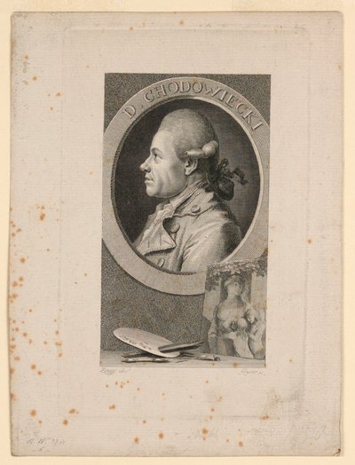 Daniele Chodoiecki の肖像、「Neue Bibliotheh der sönen Wissenschaften」の口絵、ライプツィヒ、ドイツ、1780 年 作： Christian Gottlieb Geyser