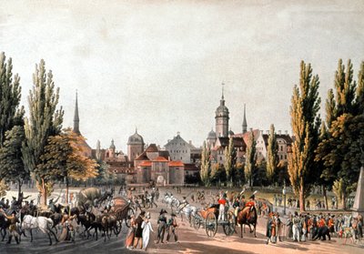 ライプツィヒ見本市、1810-20年頃（エングレーヴィング） 作： Christian Gottlob Hammer