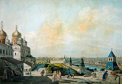 モスクワ、市内の景色、クレムリンの左（水彩画付き彫刻） 作： Christian Gottlob Hammer