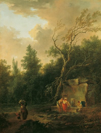 噴水のある木の風景 作： Christian Hilfgott Brand