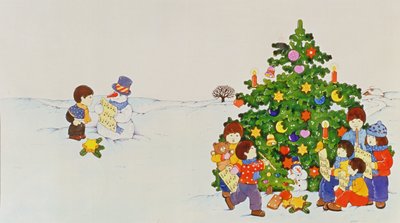 クリスマスツリーの前でキャロルの歌手 作： Christian Kaempf
