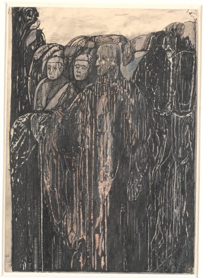 庭にいる 3 人の人物。 作： Christian Kongstad Petersen