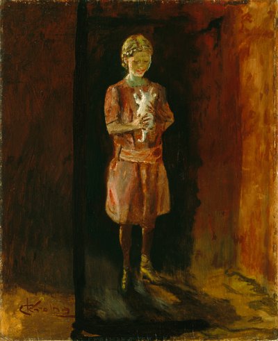 猫と少女（油彩・キャンバス） 作： Christian Krohg