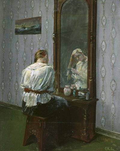 鏡の前で（キャンバスに油彩） 作： Christian Krohg