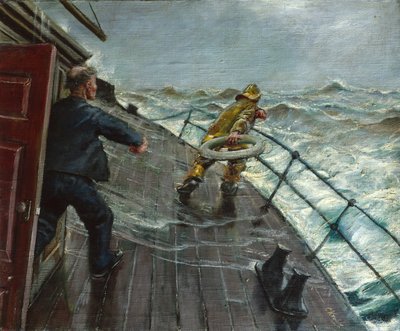 マン・オーバーボード（油彩・キャンバス） 作： Christian Krohg