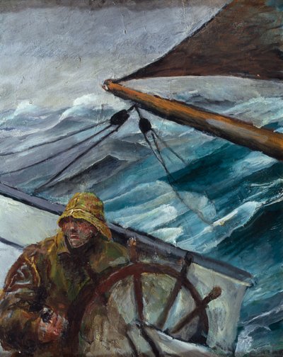 舵を取る航海士（油彩・キャンバス） 作： Christian Krohg