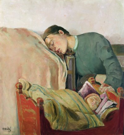 母と子（キャンバスに油彩） 作： Christian Krohg