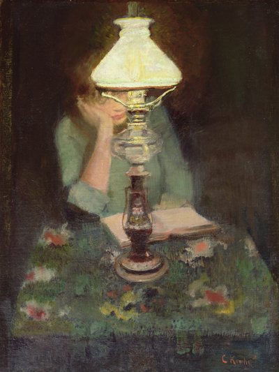 ランプ付き小田（キャンバスに油彩） 作： Christian Krohg