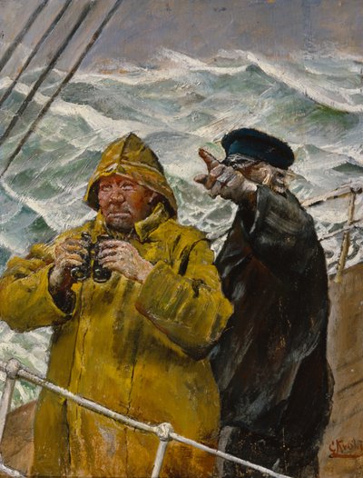 オン・ザ・ウォッチ（油彩・キャンバス） 作： Christian Krohg