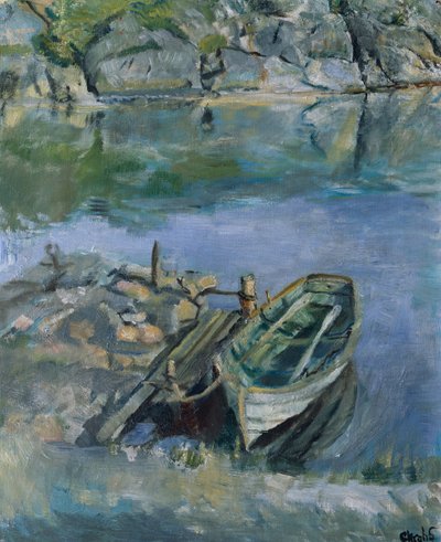 岸壁のある手漕ぎボート 作： Christian Krohg