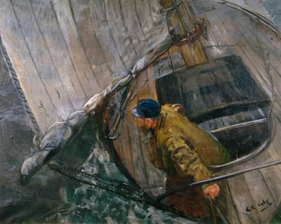 リーフセイルでのセーリング 作： Christian Krohg