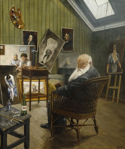 アトリエでの自画像（キャンバスに油彩） 作： Christian Krohg