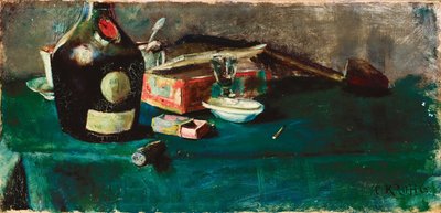 DOMボトルのある静物 作： Christian Krohg