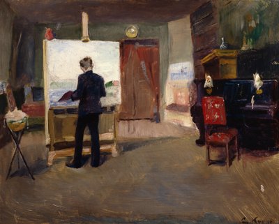アトリエでの画家ニルス・ハンステン 作： Christian Krohg