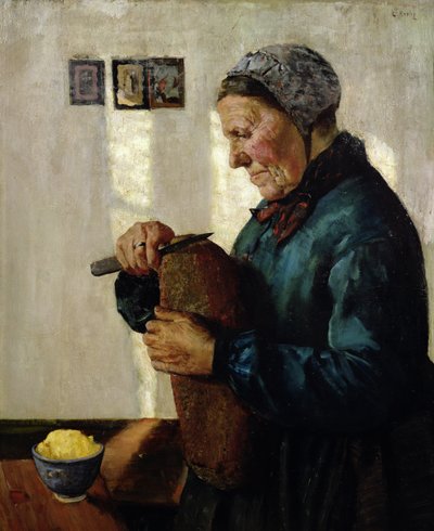 パンを切る女性 作： Christian Krohg