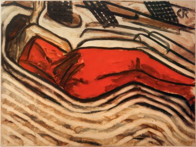 赤で寝ている（横になった女性の行為、寝ている） 作： Christian Rohlfs