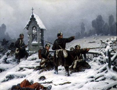 神社の冬の小競り合い、1846 作： Christian Sell
