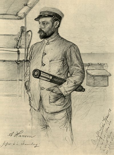 1898年、南シナ海の「クニフスベルグ」号の一等航海士ハンセン。 作： Christian Wilhelm Allers