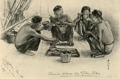 1898年、「クニフスベルク」号で食事をする中国人乗組員。 作： Christian Wilhelm Allers
