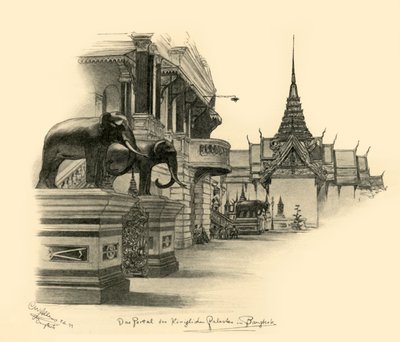 1898年、サイアム、バンコクの王宮への入り口。 作： Christian Wilhelm Allers