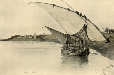 1898 年、エジプト、コムオンボのナイル川のフェルッカ。 作： Christian Wilhelm Allers