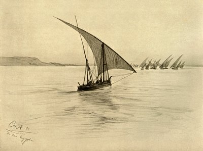 ナイル川のフェルッカ、カイロ、エジプト、1898年。 作： Christian Wilhelm Allers