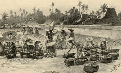 マーケットシーン、ジャワ、1898年。 作： Christian Wilhelm Allers